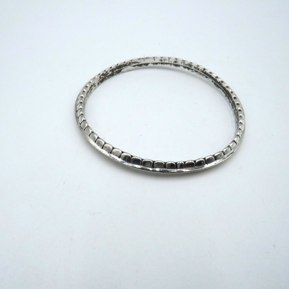 Silver‎ Tone Bangle Bracelet Womens Textured Beaded Edge Stacking Jewelry Round